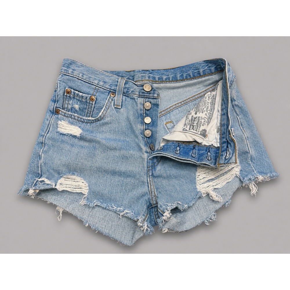 Levi's 501 Original Denim Shorts Womens 25 Blue Excellent Distressed High Rise
